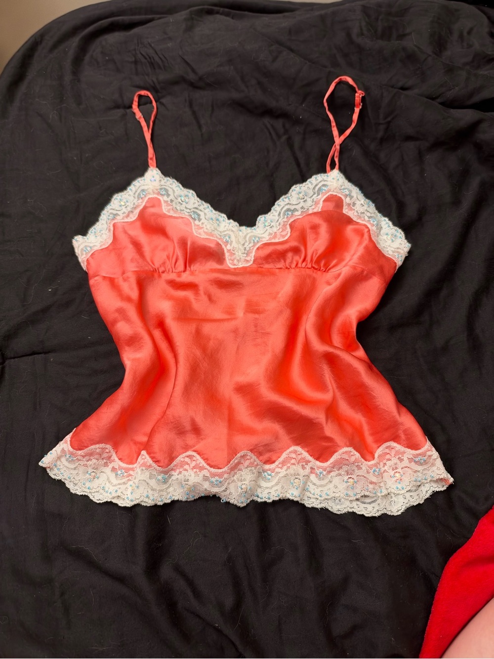 100% silk Coral Lace Trim Cami Top